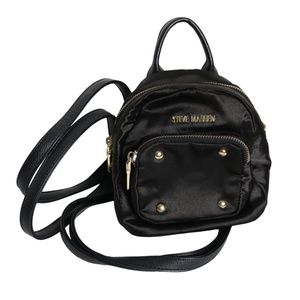 Steve Madden Black Satin Mini Backpack Bag
